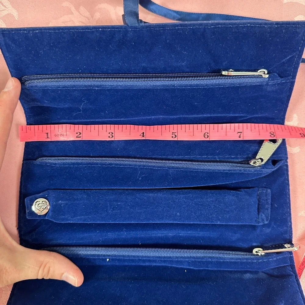 Brighton Anchors Aweigh Nautical Jewelry Roll Travel Organizer Navy Blue Velvet